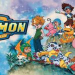 Multiple humanoids and beasts happily play and stand on a cliff